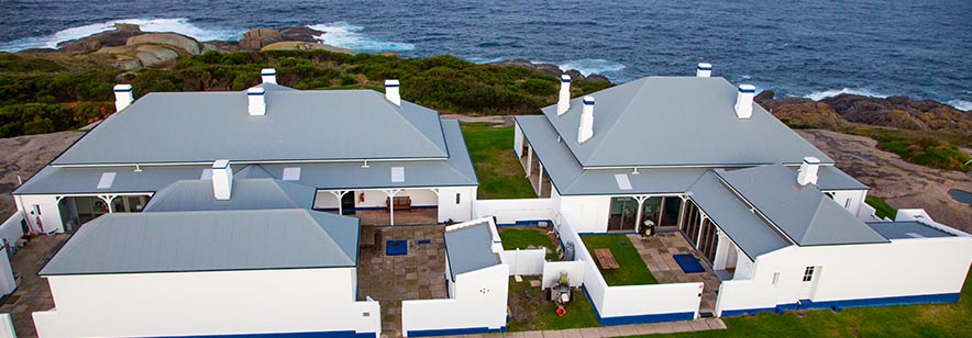 Looking over the lighthouse keeper's complex from the top of the lighthouse