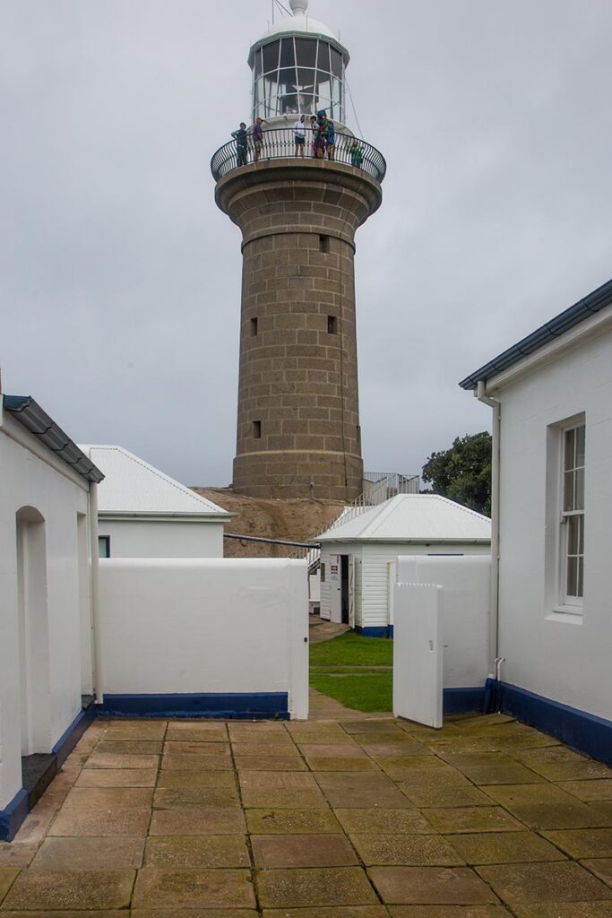 A view of the lighthouse from the courtyard of the lighthouse keeper's cottage.