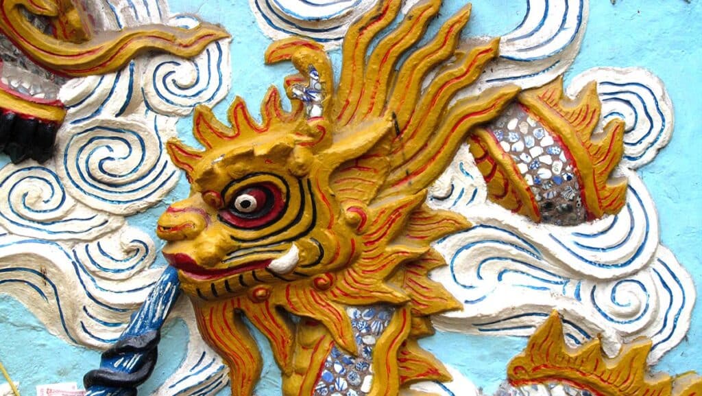 A dragon carving at the Ngoc Son Temple, Hanoi