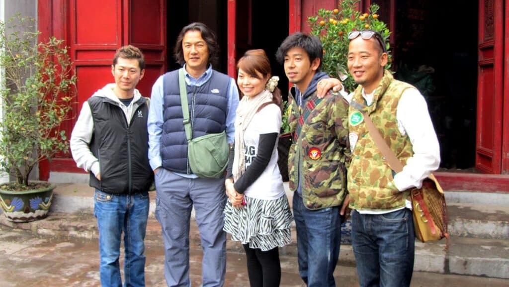 A group of people visiting the Ngoc Son Temple, Hanoi